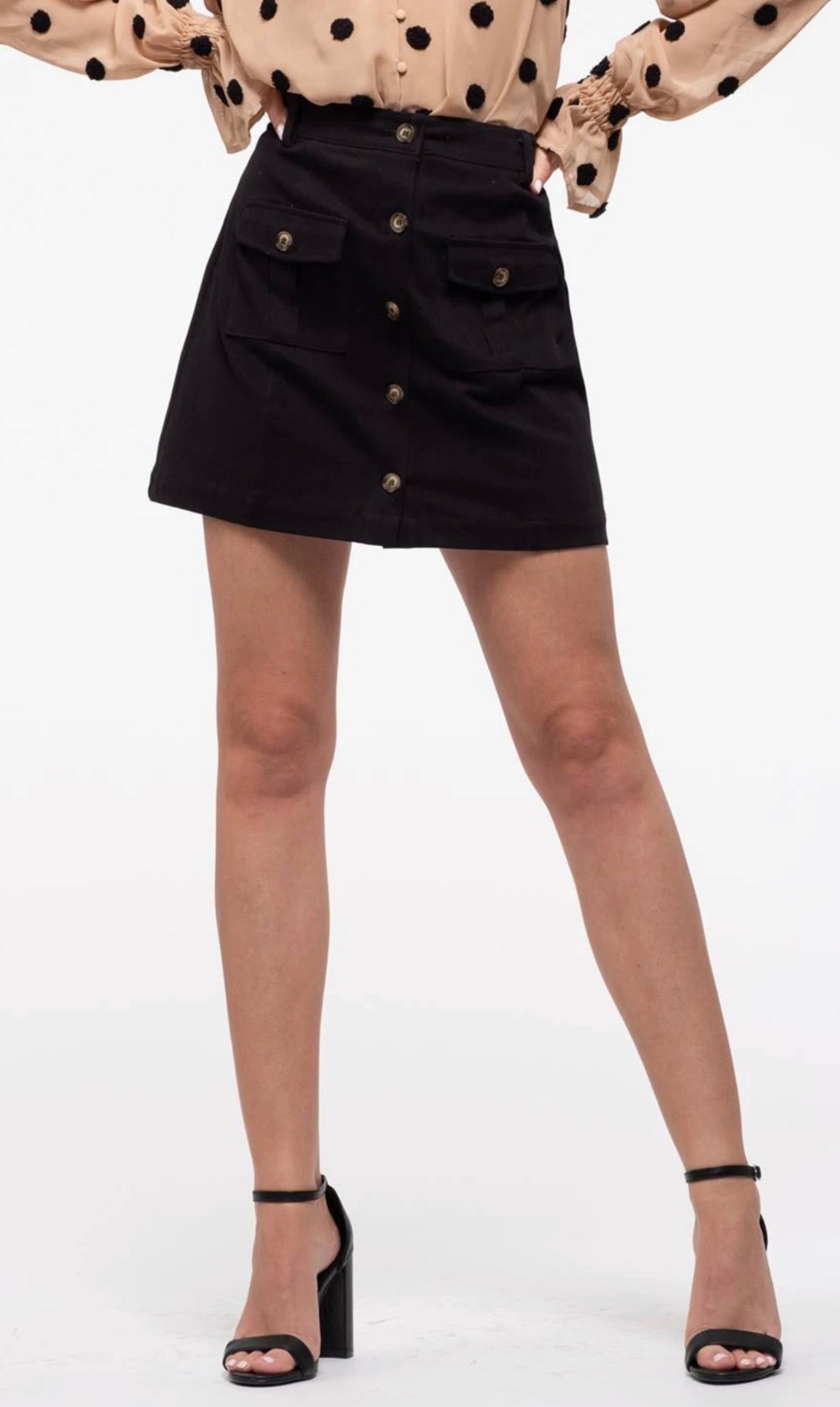 Black Button-Front Skirt